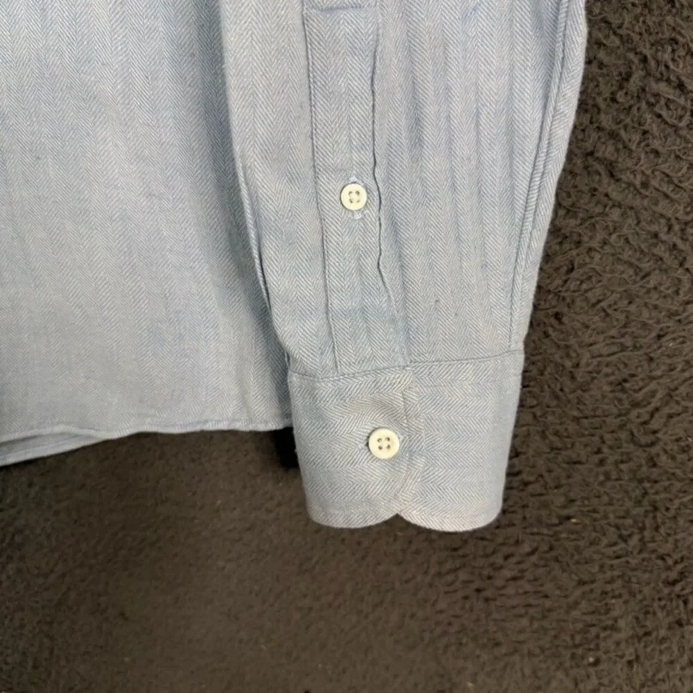 Spier & Mackay Shirt Mens Large Blue Contemporary Fit Herringbone Button Up